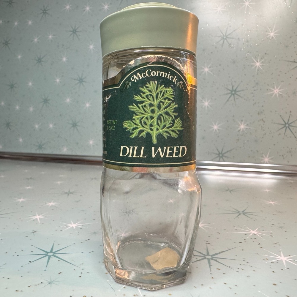 Vintage McCormick Dill Weed Jar Green Label and Lid Glass‎ Spice Bottle Kitchen